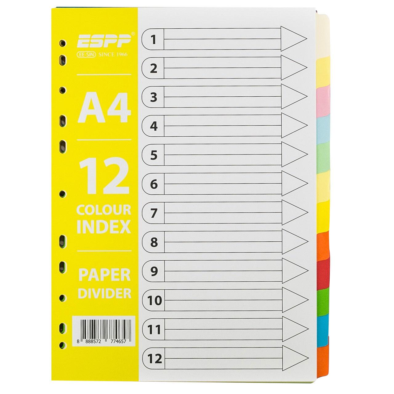 12 Part Colour Index Divider 4 Sets